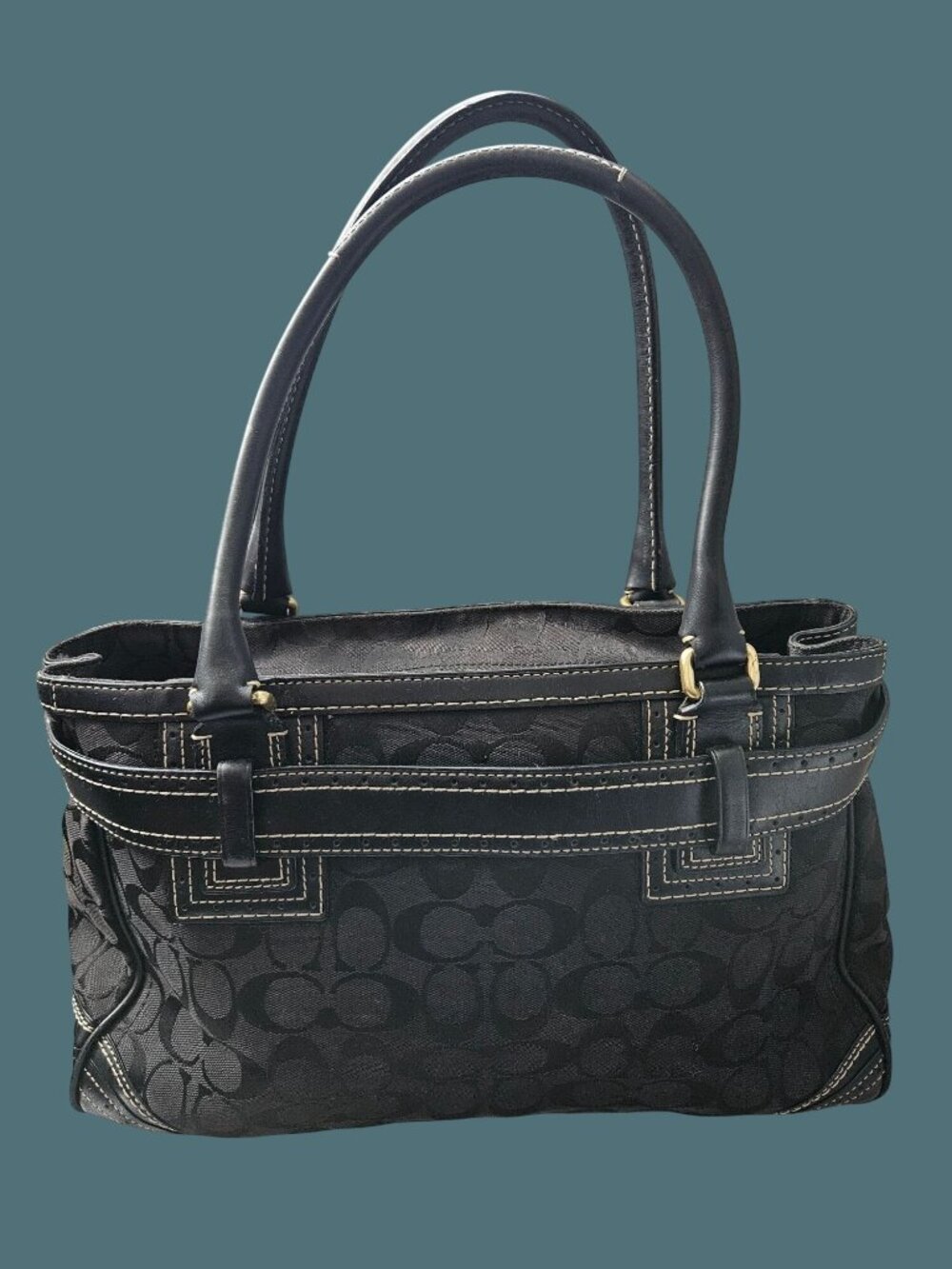 Coach Vintage Y2k Black Hampton Jacquard Signature Leather Trim Satchel Bag - Picture 3 of 16